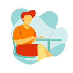 Working guy with laptop vector illustration