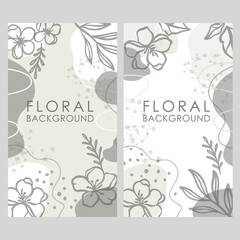 INSTAGRAM FLORAL BACKGROUND Monochrome Backdrop With Flowers And Branches Of Apple Tree And Jasmine Compositions For Social Media Internet Vector Illustrations