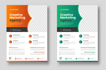 Corporate business flyer template design set with Orange and Green color. digital marketing agency flyer, business marketing flyer set, grow your business digital marketing new flyer.