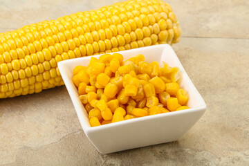 Sweet yellow corn in the bowl