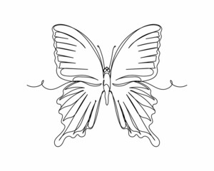Continuous one line drawing of butterfly icon in silhouette on a white background. Linear stylized.Minimalist.