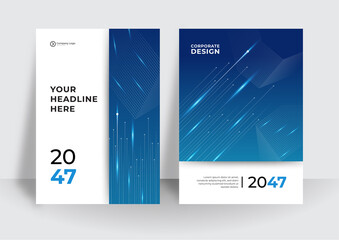 Set of futuristic tech brochure, annual report, flyer design templates in A4 size. Vector illustrations for business presentation, business paper, corporate document cover and layout template designs.