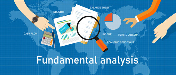  fundamental analysis stock investment analysis by looking at company data - obrazy, fototapety, plakaty
