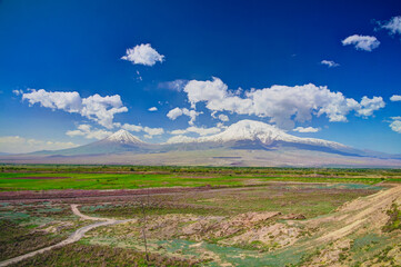 View to Ararat mountain from Khor Virap monastery, Armenia