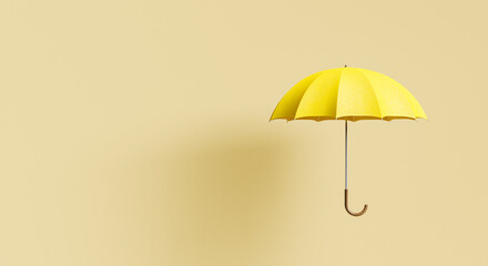yellow umbrella on beige background with shadow - obrazy, fototapety, plakaty