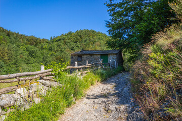 Isolated country house on the Ramaceto Mount trail in Liguria, Genoa province, Italy