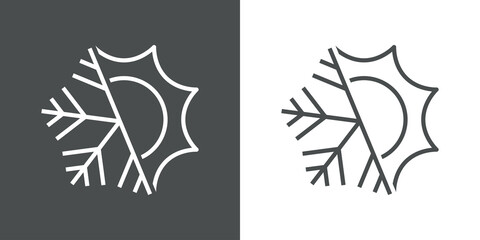 Logotipo climatización. Icono con silueta de copo de nieve y sol con lineas en fondo gris y fondo blanco © teracreonte