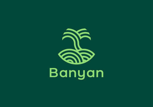 Illustration of banyan tree line minimalist creative logo
