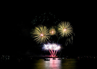 Fireworks over the harbour viewed from Queen Anne's Battery in Plymouth as part of the 2021 British...