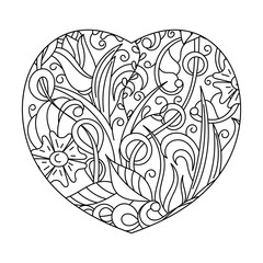 Coloring book hand drawn heart. . Decorative love design , vector illustration