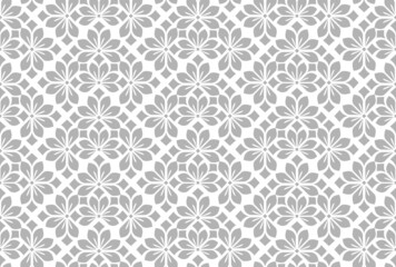 Flower geometric pattern. Seamless vector background. White and gray ornament. Ornament for fabric, wallpaper, packaging. Decorative print.