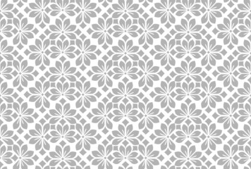 Flower geometric pattern. Seamless vector background. White and gray ornament. Ornament for fabric, wallpaper, packaging. Decorative print.