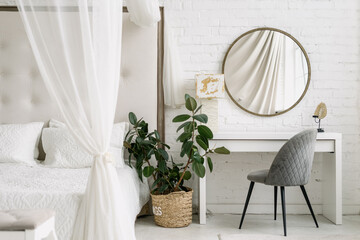 Interior of cozy home bedroom, apartment design.