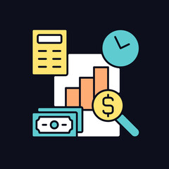 Financial management RGB color icon for dark theme. Planning business budget. Company audit. Isolated vector illustration on night mode background. Simple filled line drawing on black