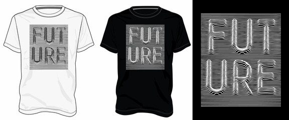 Creative line Text waving Future. Typography t shirt chest print design Isolated on white, Black template view. Calligraphy Vector illustration Ready to print for Apparel print on demand business.
