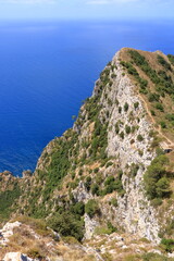 Fototapeta na wymiar Spectacular View of Sea Cliffs and Coastline from Monte Solaro, Island of Capri, Italy