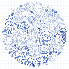 Obraz premium Children play with toys in the kindergarten. Kids playground. Education, creativity, imagination.