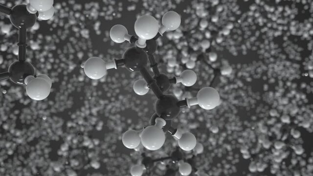 Cyclopentane molecule made with balls, conceptual molecular model. Chemical looping 3d animation