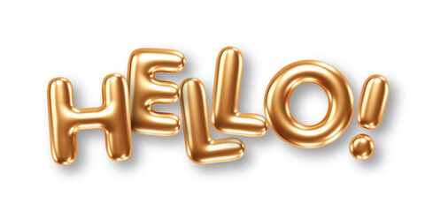 Phrase Hello gold foil balloons isolated on white background. Vector illustration
