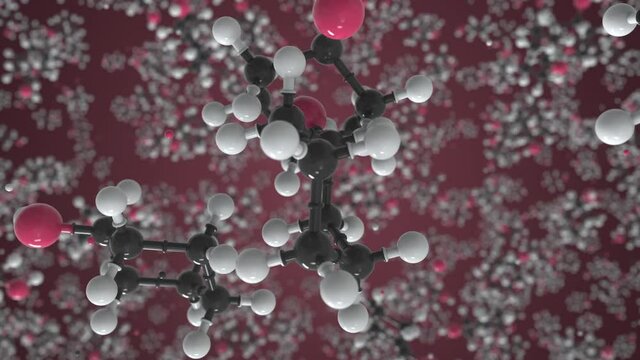 Cyclohexanol molecule, conceptual molecular model. Chemical looping 3d animation