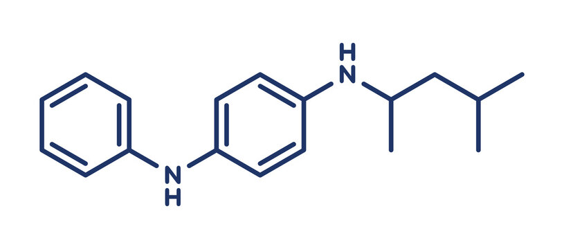 6PPD rubber additive molecule, illustration