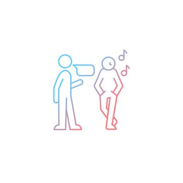 Inattentive listening gradient linear vector icon. Lacking eye contact. Distracted listener. Making judgments. Thin line color symbol. Modern style pictogram. Vector isolated outline drawing
