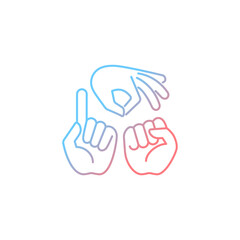 Gestures in communication gradient linear vector icon. Hands movement. Express feelings. Non-verbal communication. Thin line color symbol. Modern style pictogram. Vector isolated outline drawing