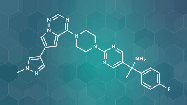 Avapritinib cancer drug molecule, illustration