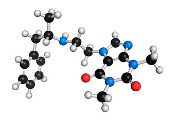 Fenetylline stimulant drug molecule, illustration
