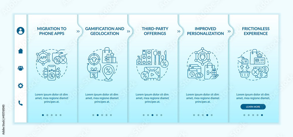 Poster loyalty programs modern trends onboarding vector template. responsive mobile website with icons. web