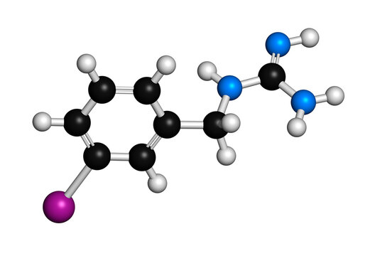 Iobenguane I-131 cancer drug molecule, illustration