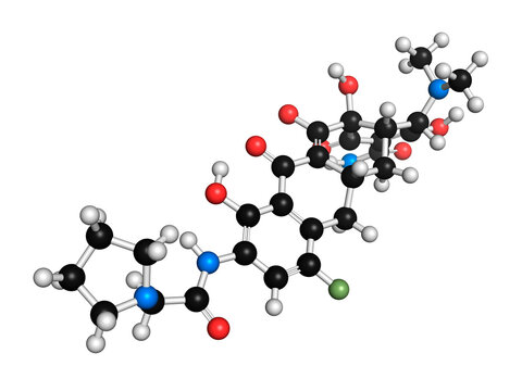Eravacycline antibiotic drug molecule, illustration