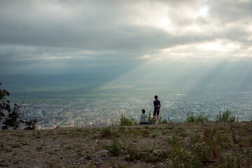 Yuzhno-Sakhalinsk at sunset. Russia. July 2021 