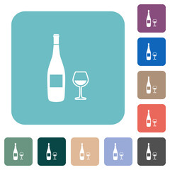 Wine bottle and glass rounded square flat icons