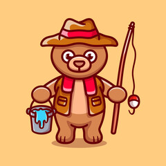cute bear fisherman cartoon illustration