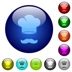 Chef hat and mustache color glass buttons