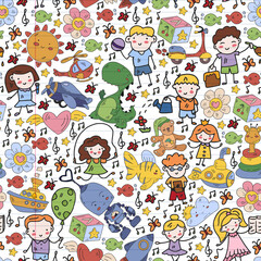 Children play with toys in the kindergarten. Kids playground. Education, creativity, imagination.