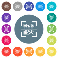 QR code scanning flat white icons on round color backgrounds