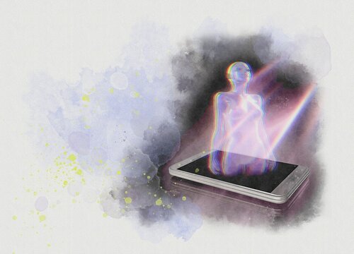 Female form and smartphone, illustration