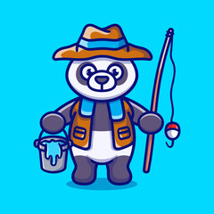 cute panda fisherman cartoon illustration
