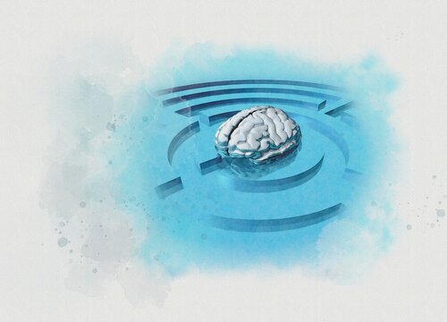 Human brain in maze, illustration