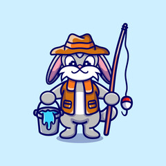 cute bunny fisherman cartoon illustration