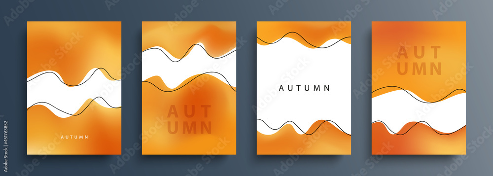 Poster autumn backgrounds with various dynamic wavy shapes and black outlines for your creative graphic des