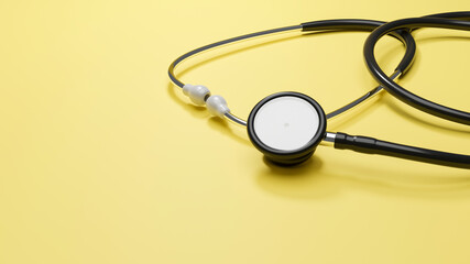Medical background poster, stethoscope with space for text on yellow background