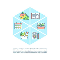 Guide to meal planning concept line icons with text. PPT page vector template with copy space. Brochure, magazine, newsletter design element. Make healthy menu linear illustrations on white