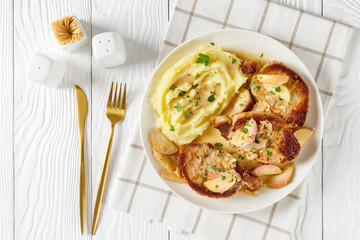 pork chops in apple cider sauce and potato mash