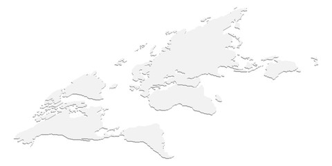 Isometric map of World. Gray land silhouette on white background. 3D vector illustration