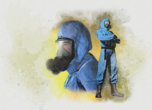 Man in a hazmat suit, illustration