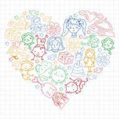 Fototapeta premium Children play with toys in the kindergarten. Kids playground. Education, creativity, imagination.