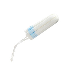 Cotton tampon isolated on white. Menstrual hygienic product - obrazy, fototapety, plakaty
